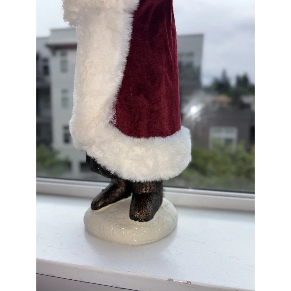 Freestanding Santa Claus Figurine Red Coat White Faux Fur Trim Fabric Decor